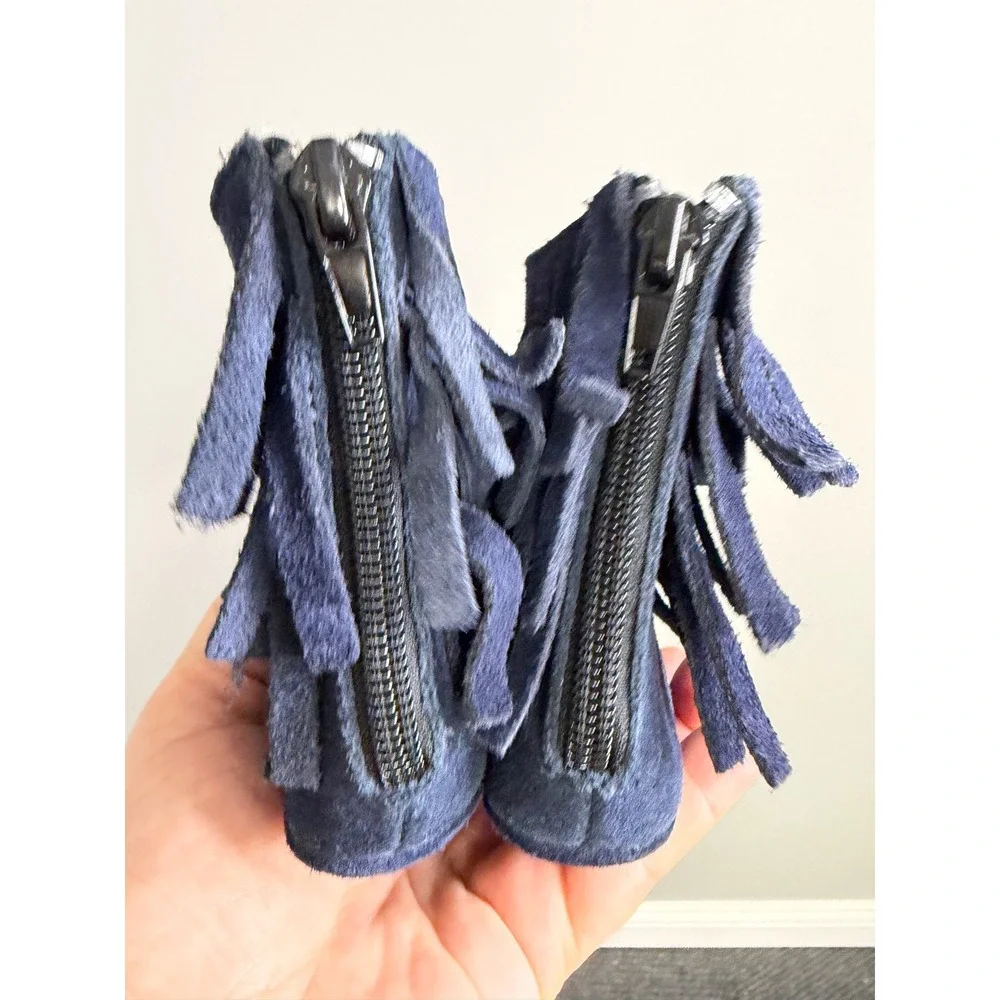 Monkey Feet Navy Blue Suede Fringe Infant Boots Soft Sole Moccasins 3-6M
